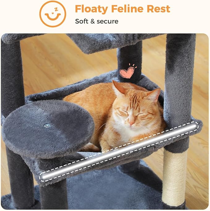 MUTTROS Cat Tree for Indoor Cats, 44.5" Multi-Level Cat Tower with Large Metal Frame Hammock, Cat Condo with 2 Scratching Posts and Top Perch for Small to Medium Cats, Dark Gray