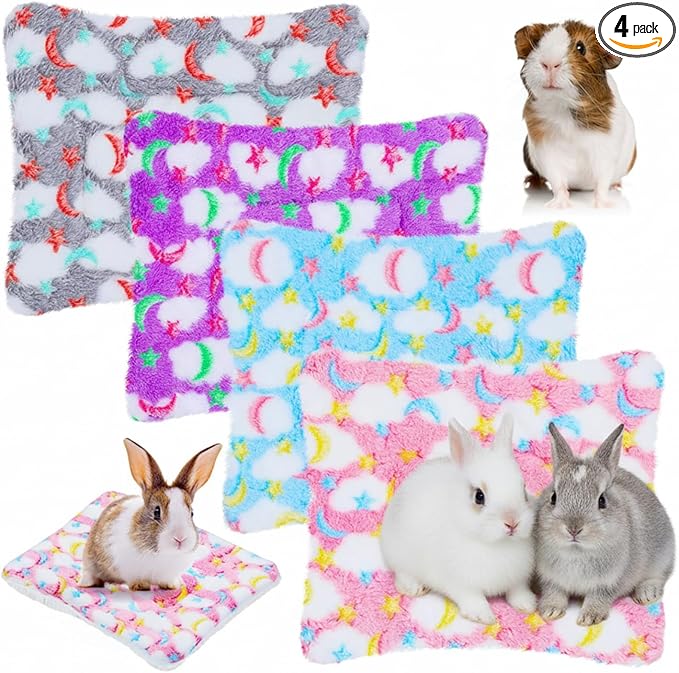 Jetec 4 Pieces Rabbit Bunny Bed 10 x 11 Inch Guinea Pig Mats Plush Bunny Pad Mats Small Animal Dog Cat Bed Dog Hamster Pad