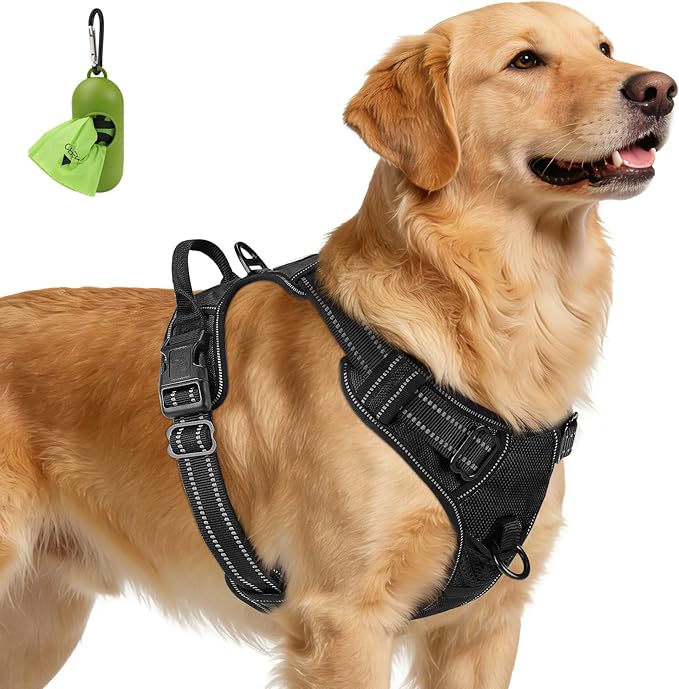 Joytale No Pull Dog Harness for Extra Large Dogs, Reflective Pet Vest with Front Clip, Adjustable Soft Padded Harnesses with Easy Control Handle for Training and Walking, Black, XL