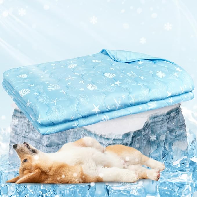 NWK Dog Cooling Blanket, Q-Max>0.345, Ice Silk Cool to Touch Material, Reversible Breathable Bed Cover, Furniture Protector Couch Sofa for Summer, Machine Washable (Ocean Blue,60'' X 80'')