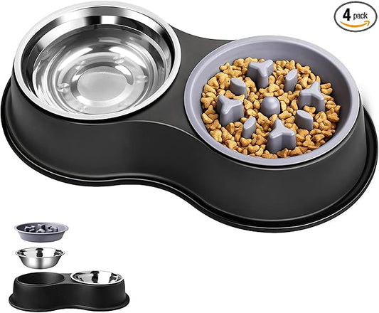 Epetslove Dog Bowls Double Dog Water and Food Bowls Stainless Steel Bowls with Non-Slip Resin Station, Pet Feeder Bowls for Puppy Medium Dogs Cats