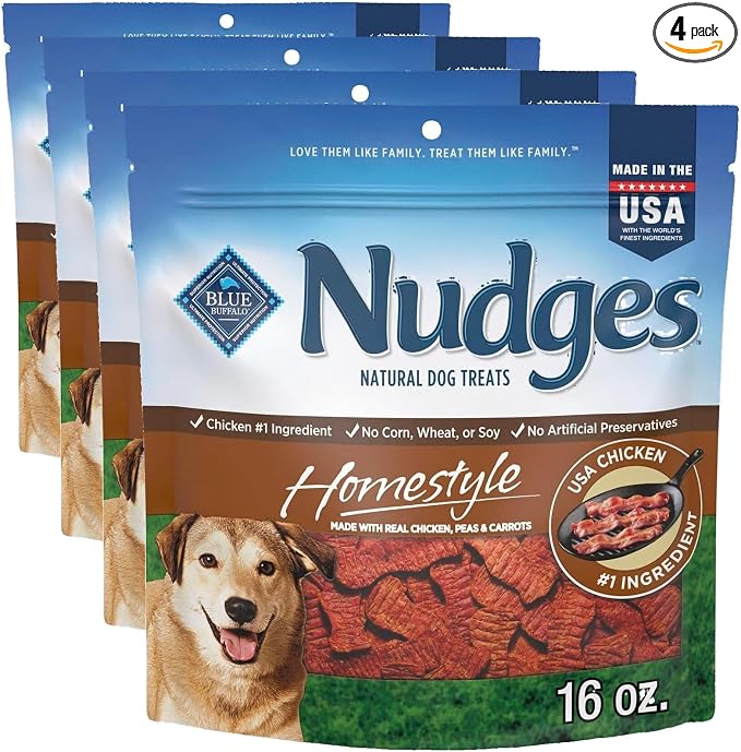 Blue Buffalo Nudges Homestyle Natural Dog Treats Chicken and Bacon, 16-oz Bag (Pack of 4)