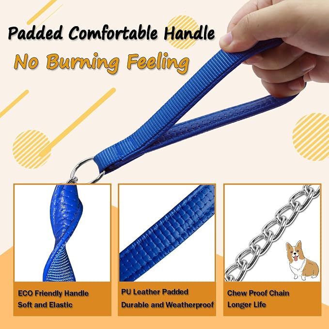 Chain Dog Leash with Padded Handle, Durable Chew Proof for Medium and Large Dogs (4 ft x 3.0 mm)