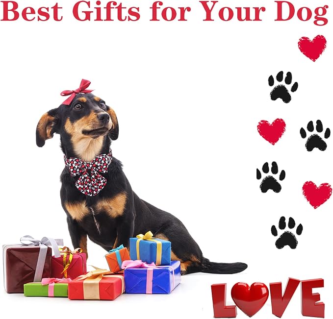 Unique style paws Valentine's Day Dog Collar with Tie Black & Red Heart Puppy Collar Best Gothic Style Gift for Small Medium Large Boys Girls-M
