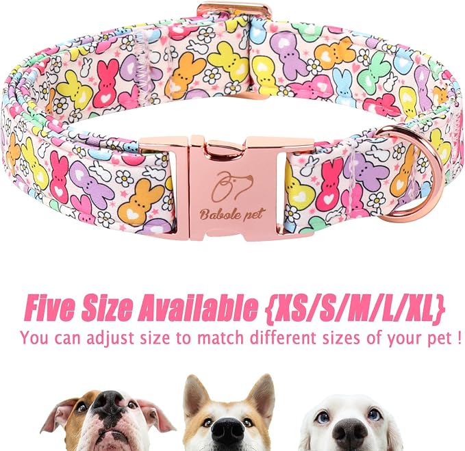 Easter Dog Collar, Colorful Bunny Easter Collars for Giant Large Dogs, Cute Spring Boy Girl Dog Collars, Adjustable Heavy Duty Holiday Pet Collar with Metal Buckle XL