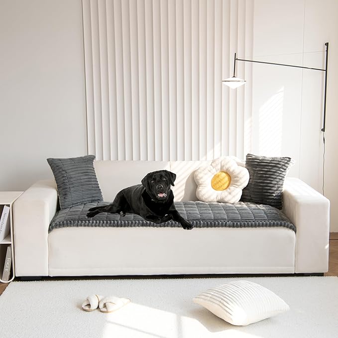 Mivnue Pet Couch Cover, Couch Covers for Dogs, Washable Dog Sofa Covers Couch Protector, Fuzzy Non Slip Couch Slipcover Pet Friendly (Dark Grey, 27.6" x 82.7")