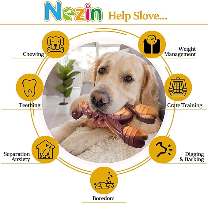 NEZIN Dog Chew Toys, Indestructible Dog Toys for Aggressive Chewers, Tough Dog Toys, Durable Dog Chew Toys for Large Medium Breed, Interactive Dog Toys with Real Beef Flavor (Lobster)