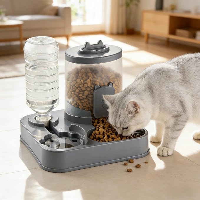 2 in 1 Automatic Pet Feeder Water Dispenser, Adjustable Elevated Raised Stand Feeder, Automatic Cat Feeder with Non Slip Base for Small Medium Dog Puppy Cat, Easy to Clean (Color C)