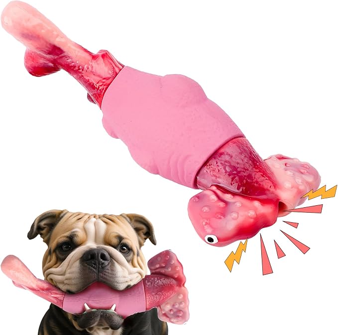BIKIISEN Dog Toys for Aggressive Chewers, Interactive Dog Chew Toy for Large Dogs, Indestructible Squeaky Toys to Keep Them Busy, Tough Toy for Medium/Large Breed Dogs Pink