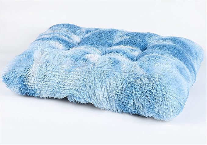 Long Plush Calming Pet Bed Cuddler Pet Bed for Dogs and Cats Fluffy Faux Fur Dog Bed with Anti Slip Bottom Machine Washable Pet Sleep Bed Crate Mat Tie-Dye Blue 2XL
