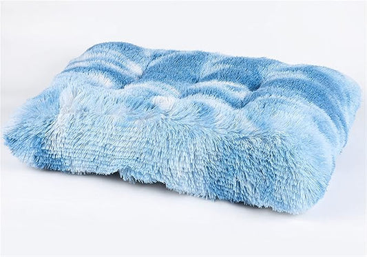Long Plush Calming Pet Bed Cuddler Pet Bed for Dogs and Cats Fluffy Faux Fur Dog Bed with Anti Slip Bottom Machine Washable Pet Sleep Bed Crate Mat Tie-Dye Blue 2XL