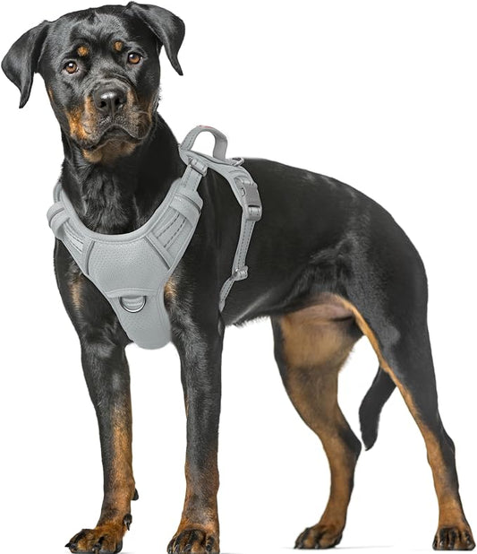 BARKBAY No Pull Dog Harness Large Reflective Dog Harness with Front Clip and Easy Control Handle for Walking Training Running with ID tag Pocket(Grey,XL)