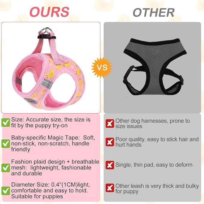 BEAUTYZOO Dog Harness Small Sized and Leash Set, Step-in Soft Padded Mesh Puppy Vest, Reflective Dog Harness No Pull No Choke, Breathable Easy Walking Vest Harnesses for Girl Boy Pets,Pink Ducks S