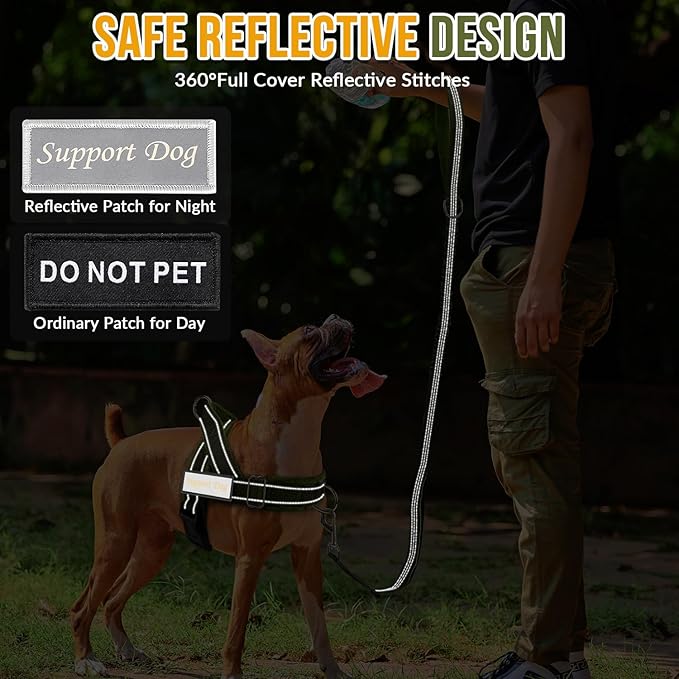 SlowTon No Pull Dog Harness - Heavy Duty Dog Harness and Leash Set for Medium Large Dogs, Reflective Tactical Harness with Soft Padded and Front Clip for Easy Walk and Training (Green, L)