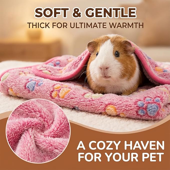 RAINFLOW 3Pcs Guinea Pig Fleece Blanket - Waterproof Washable Pet Cage Liner Pee Pad, Paw Print Absorbent Mat for Small Dog Rabbit Hamster Ferret Chinchilla, 23.6 x 15.7 Inch, 3 Colors