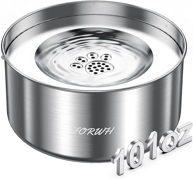 304 Stainless Steel Dog Water Bowl No Spill, 101oz/3L Large Capacity Pet Water Dispenser with Floating Disk, Non-Slip Slow Drink Feeder for Cat, Anti-Gulping & Splash Proof for Travel, Car & Home