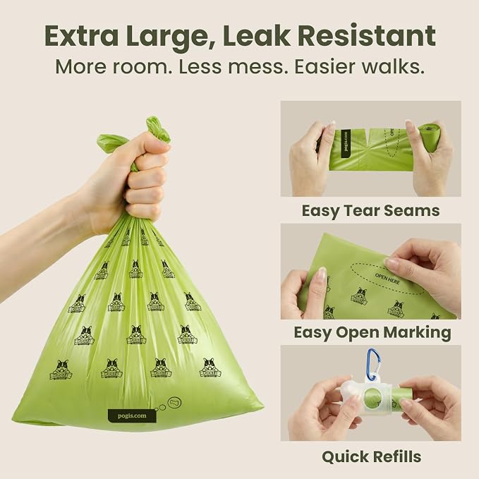 Pogi’s Dog Poop Bags – Leak-Proof & Extra Thick Pet Waste Bags with 2 Holders (Fresh Scent, 50 Rolls, 750-Count)