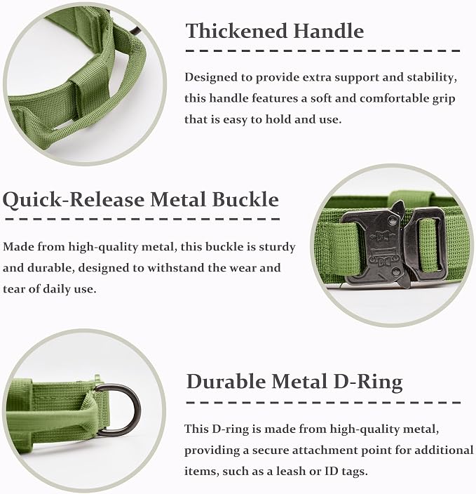 Tactical Dog Collar, Adjustable Military Training Nylon Dog Collar with Control Handle and Heavy Quick-Release Metal Buckle for Small Medium Large Dogs, Green XL