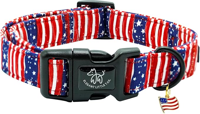 Elegant little tail Independence Dog Collar, 4th of July Holiday Pet Collars Cotton Patriotic Puppy Girl or Boy Soft Pet Gift Adjustable Dog Collar for Small Medium Large Dogs