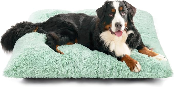 EHEYCIGA Fluffy XXL Dog Crate Pad, Plush Faux Fur Crate Bed for Extra Large Dogs, Calming Anti Anxiety XXL Dog Bed, Washable Warm Mat with Non-Slip Bottom, Apple Green