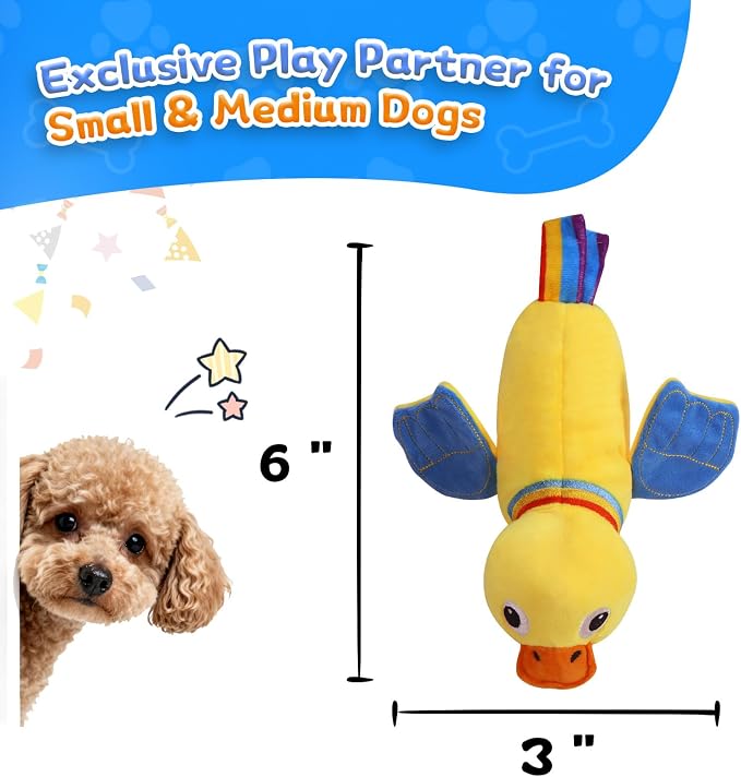 lilfrd Duck Dog Toy, Crinkle Squeaky Plush Interactive Chew Toy for Dogs | Lets pups fill quiet days with fun sound play. Ideal daily toy for small, medium and large dogs.