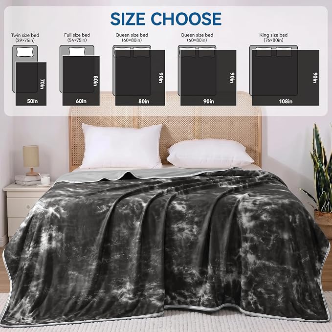 Guohaoi Cooling Throw Blanket for Hot Sleepers, Queen Size 80''×90'' Lightweight Breathable Summer Bed Blanket for Couch, Arc-Chill Q-Max >0.5 Cool Fiber,Lightweight Tie Dye Blanket Black