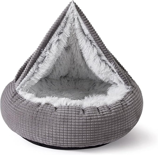 MIXJOY Dog Bed with Blanket, Round Calming Cozy Cave for Medium Dogs, Soft Plush Cuddler Puppy Bed and Burrow Cave, Anti-Slip Bottom, 26inch