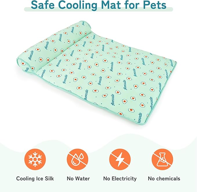 PUMYPOREITY Cooling Dog Bed, Pet Cooling Mat with Pillow, Ice Silk Cooling Dog Blanket, Self Cooling Pad for Cat,Dog, Washable Summer Pet Mat for Kennel, Crates, Sofa, Floor, Green, S