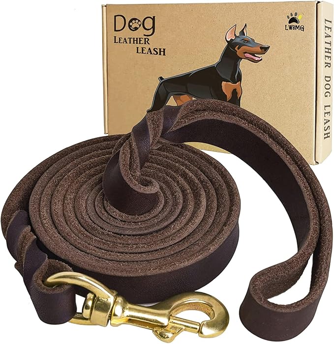 LWBMG Leather Dog Leash 6 ft x 1/2 inch, Heavy Duty Dog Leash, Strong Sturdy Genuine Leather Braided Dog Leash, Soft and Comfortable Leather Leash for Medium and Small Dogs Training