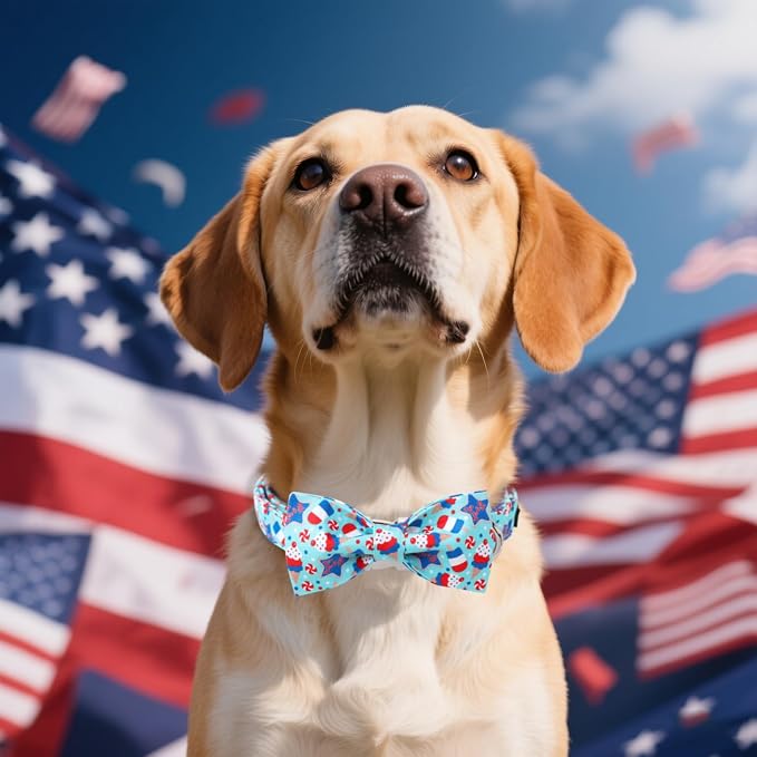 Maca Bates 4th of July American Flag Dog Collar with Bow Tie for Dogs Bowtie 4 of 7 Icecream Adjustable Durable Patriotic Collars USA Independence Day Gift for Small Medium Large XL Boy GirlPuppy