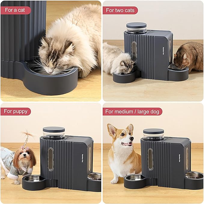 Gardner Pet Automatic Gravity Cat Food Feeder and Water Dispenser Stainless Steel Two-in-One Set Large Capacity Dispenser for Pets Dogs, Puppies, Kittens-(1.6 Gallons x 2)