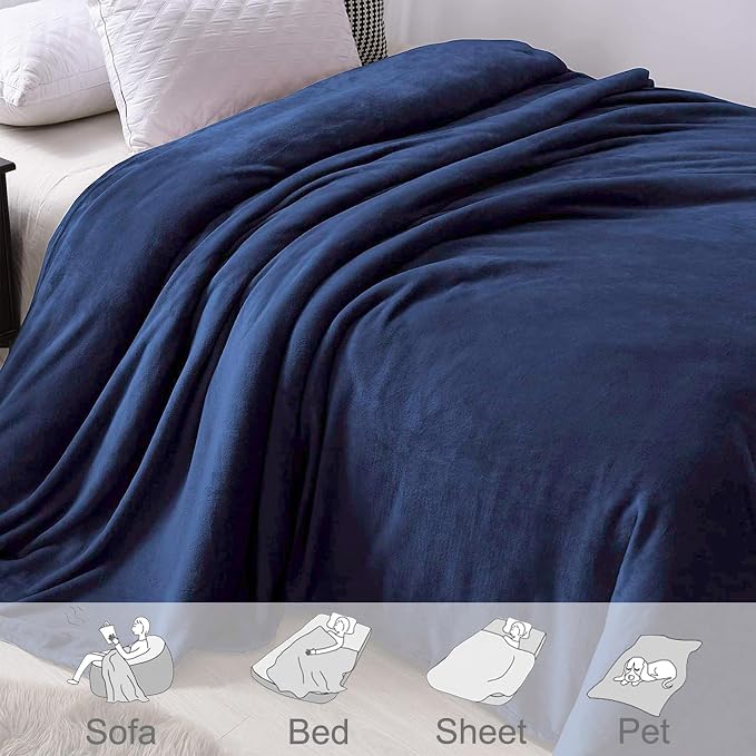 Exclusivo Mezcla Fleece Blanket Cal King Size for Bed, Super Soft and Warm, All Season, Cozy, Plush, Lightweight, 120x120 Inches, Navy Blue