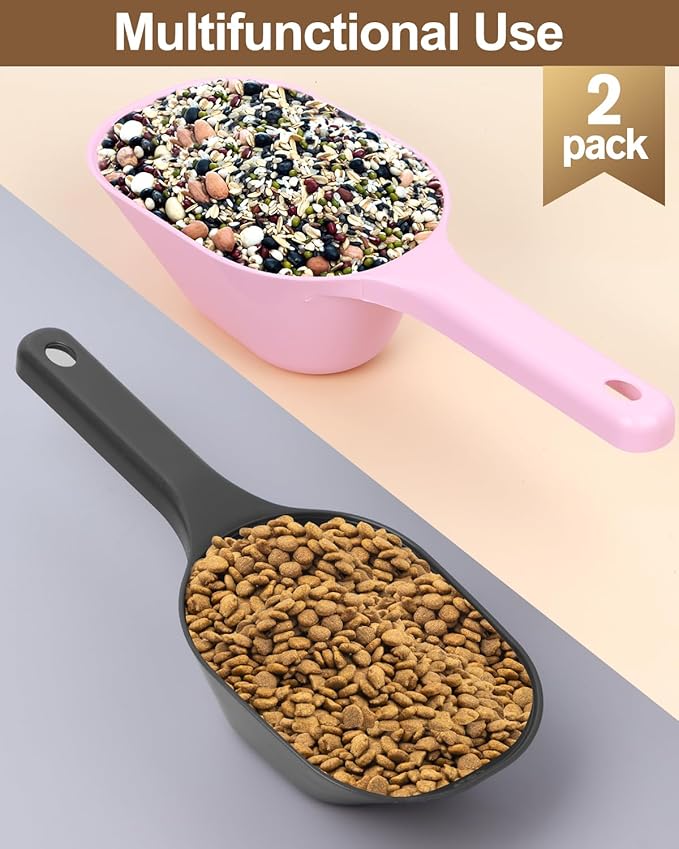 Dog-Cat Food-Scoop Measuring-Cup,1 Cup Capacity Versatile Plastic Pet Food Scoop with Measuring Lines 1 Cup and 1/2 Cup for Precise Portion Control (2, Black and Pink)