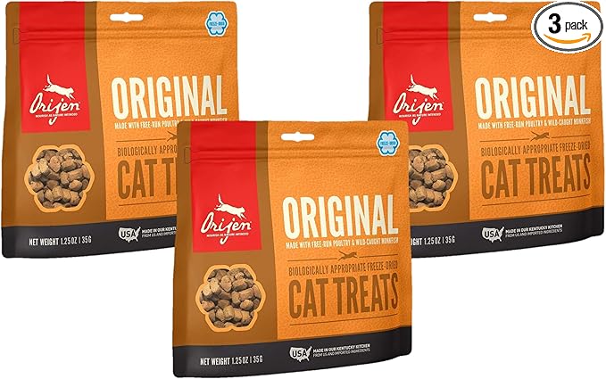 ORIJEN 3 Pack of Original Cat Treats, 1.25 Ounces Each, Freeze-Dried, Grain-Free, Made in The USA