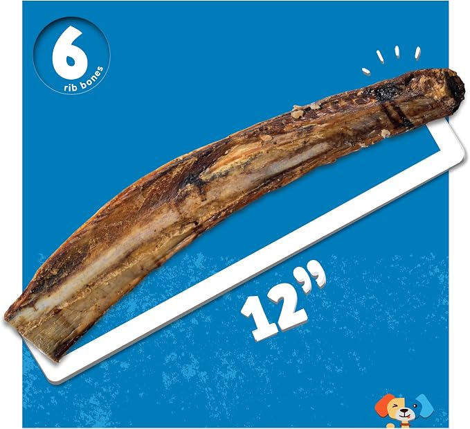 Jack&Pup 12" Rib Bones for Dogs (6 Pack), All Natural Dog Beef Bones, Single Ingredient Bone Marrow, Real Bone for Dogs