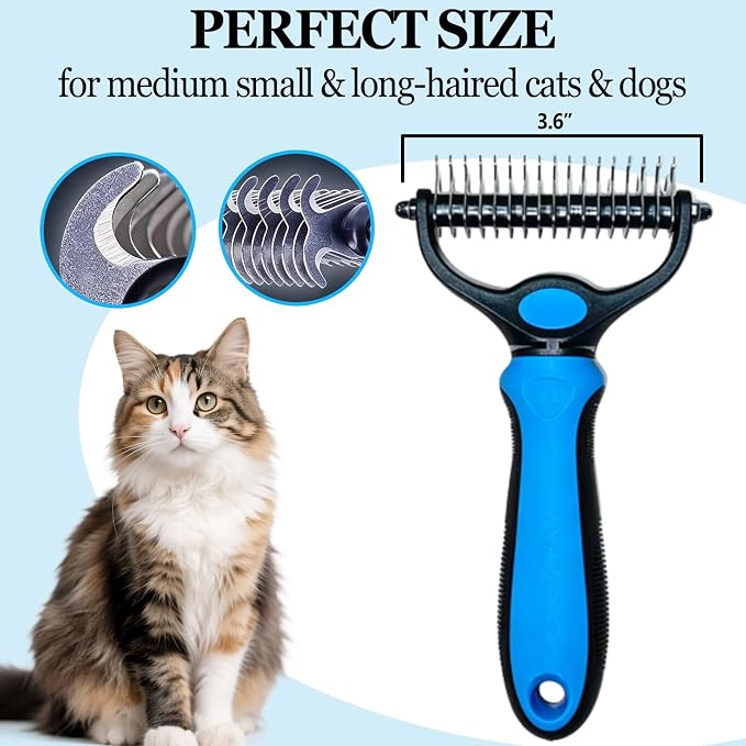 Pet Detangling Comb for Dogs and Cats, Double Sided Undercoat Rake Deshedding Dog Brush, Pet Pro Grooming Tool for Tangles Knots Long Fur