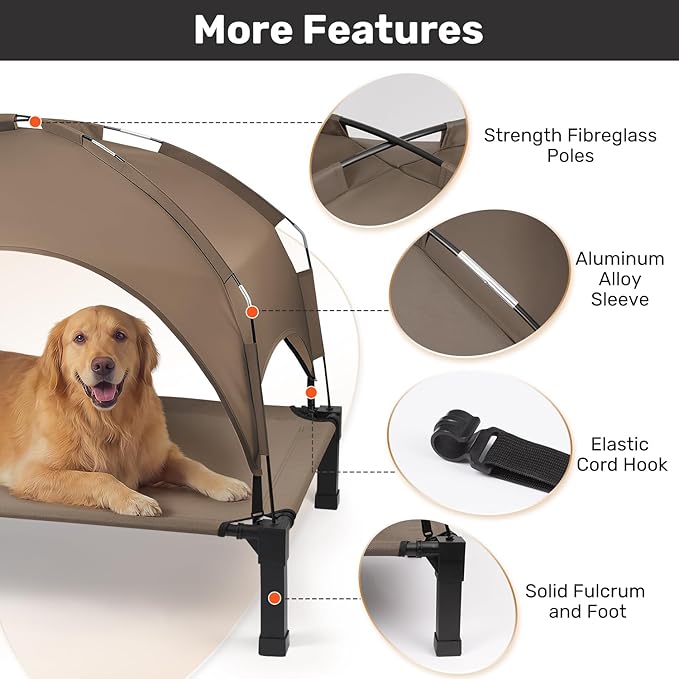 Heeyoo Elevated Dog Bed with Removable Canopy, Portable Dog Cot with Sun Protection Shade Tent, Raised Pet Cooling Cot Bed for Dogs, 51in