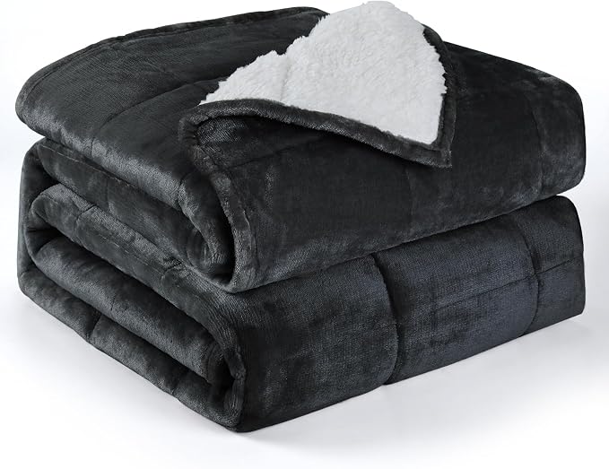 Alomidds Weighted Blanket (Queen Size 20lbs 60x80 inches) with Soft Plush Fleece, Throw Blanket with Cozy Warm Sherpa,Ultra Fuzzy Heavy Blanket Microfiberfor for Sofa Bed, Dark Grey