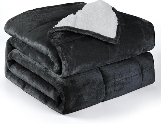Alomidds Weighted Blanket Twin 20 Pounds, Adult Weighted Blankets with Soft Plush Flannel Fleece & Cozy Warm Sherpa for Sofa Bed, Microfiber Heavy Blanket Great for Sleeping, 48 x 72inches,Dark Grey
