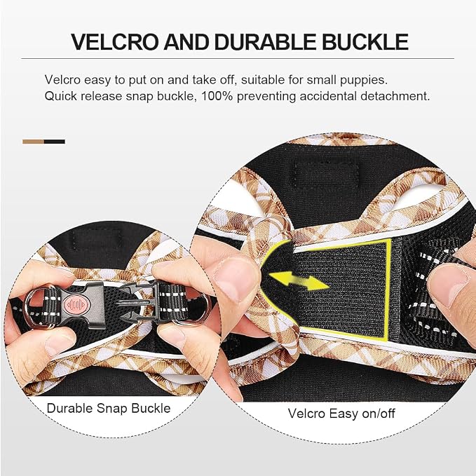 Mercano Soft Mesh Dog Harness and Leash Set, Step-in Reflective Breathable Lightweight Vest Harnesses with Safety Buckle for Small Dogs, Cats (Black Yellow, L)