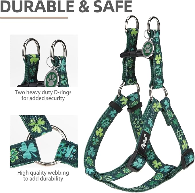 PUPTECK No Pull St. Patrick Dog Harness Soft Adjustable Basic Nylon Step in Puppy Vest Outdoor Walking with ID Tag, Deep Green M
