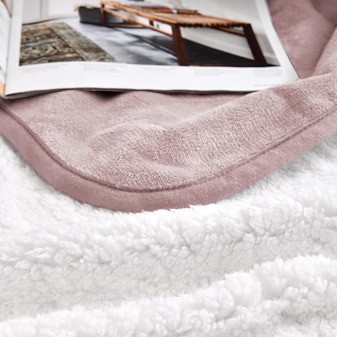 Waterproof Blanket for Bed Couch Sofa, Soft Liquid Pee Proof Pet Blanket for Dog Puppy Cat, Reversible Sherpa Fleece Furniture Protector (Dusty Pink, 30x40 inches)