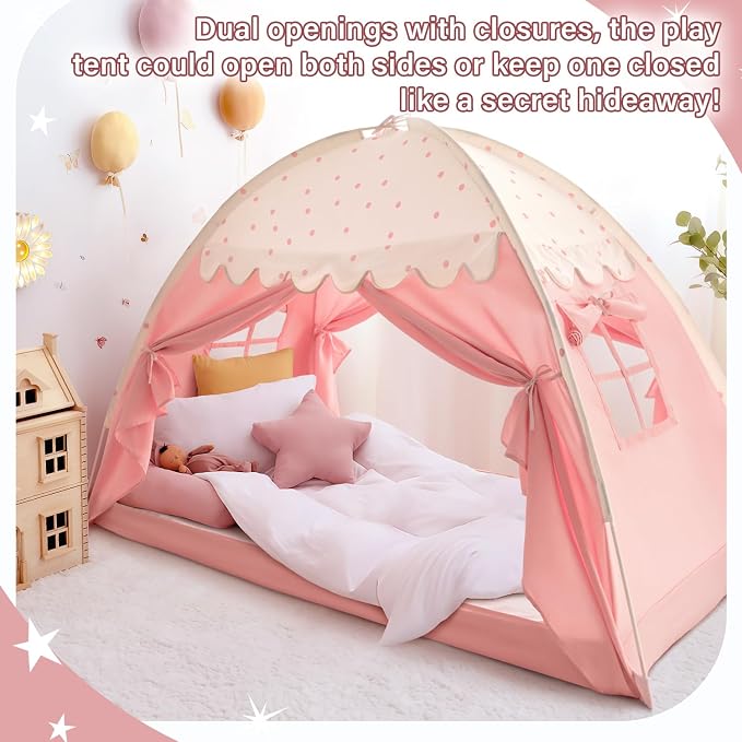 Sherilyn Twin Bed Canopy Tent Toddler, Kids Bed Canopy Indoor on Bed Privacy Space Playhouse Sleeping Blackout Twin Size Tents Bunk Bed Tent for Girl Birthday House Gift, Pink Polka Dot