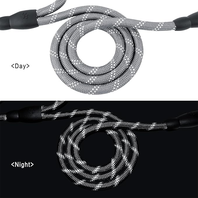 Plutus Pet Rope Dog Leash 6ft Long, Heavy Duty,Reflective Double Handle Leash for Safety Training, for Medium Large Dogs, Dual Handle Leads(Gray)