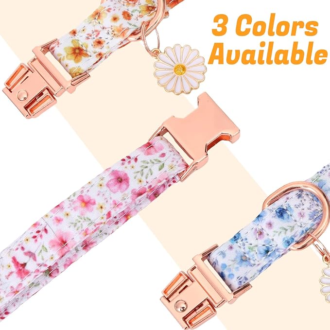 3 Pack Floral Dog Collars for Small Dogs Flower Dog Collars with Pendant for Girl Female Dogs Cute Puppy Pet Collar
