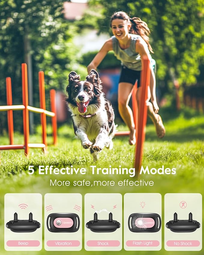 SLOPEHILL Dog Shock Collar - 4200FT Dog Training Collar with Remote,IPX8 Waterproof E-Collar with Beep,Vibration,Shock,Flash Light,No Shock Mode,Shock Collar for Small Medium Large Dog 8-140lbs,Pink