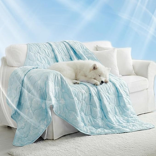 NWK Dog Cooling Blanket, Q-Max>0.345, Ice Silk Cool to Touch Material, Reversible Breathable Bed Cover, Furniture Protector Couch Sofa for Summer, Machine Washable (Ocean Blue,60'' X 80'')
