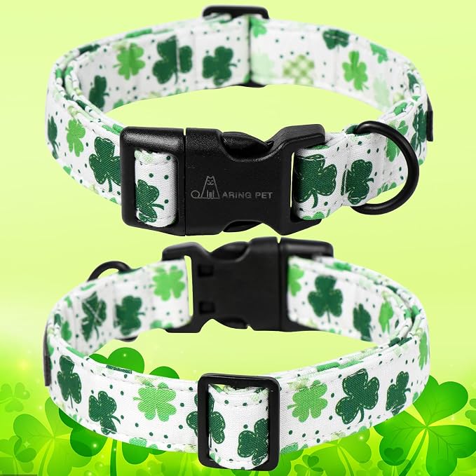 ARING PET St Patrick's Day Dog Collar, Cute White Clovers Pet Collars with Quick Release Buckle for Puppy Small Medium Large Boy Girl Dogs-XS