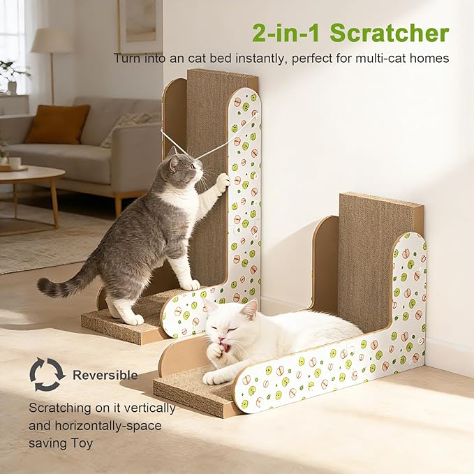 TIMHAKA Cat Scratcher, 22.7 Inch L-Shaped Cat Scratching Board for Indoor Cats, Large Double-Sided Cardboard Cat Scratcher with Ball Toy & Catnip