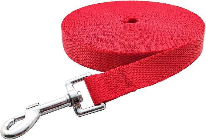 Nylon Training Dog Leash for Small Medium Large Dogs, 15ft 20ft 30ft 50ft Long Leash Dog/Puppy Lead for Obedience Recall Training, Camping (50ft, Red)